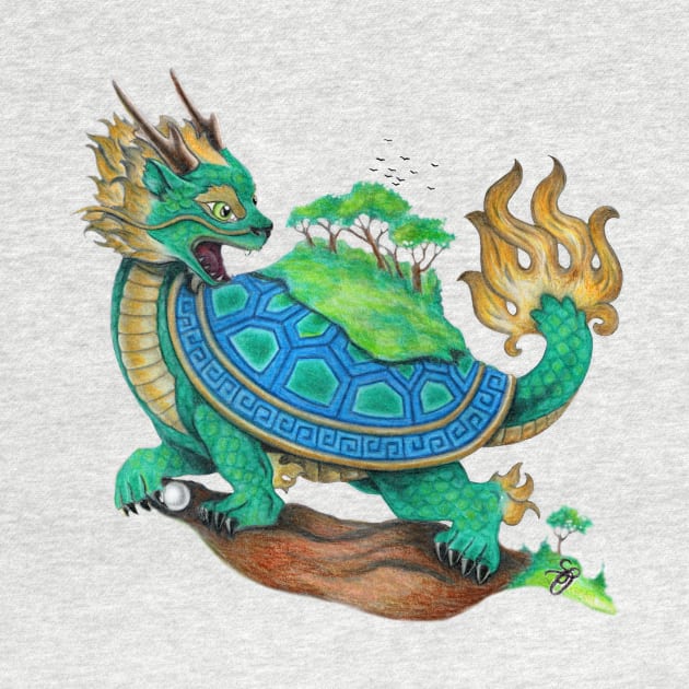 Green Asian Turtle Dragon by Sandra Staple